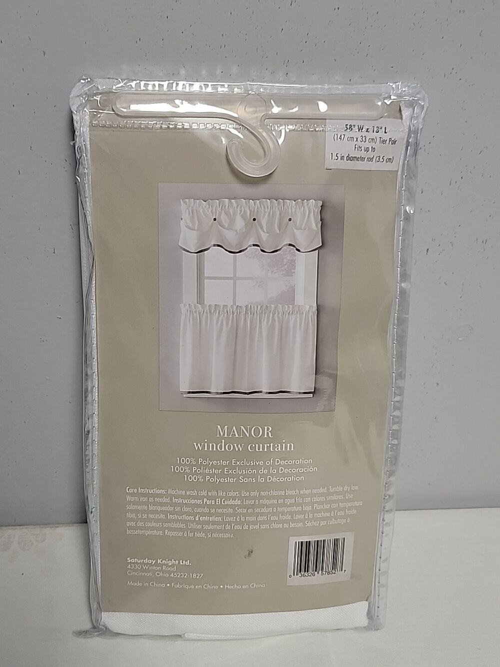 SKL Home Manor Window Tier Pair Curtain 58x13" White Gray Buttons & Trim
